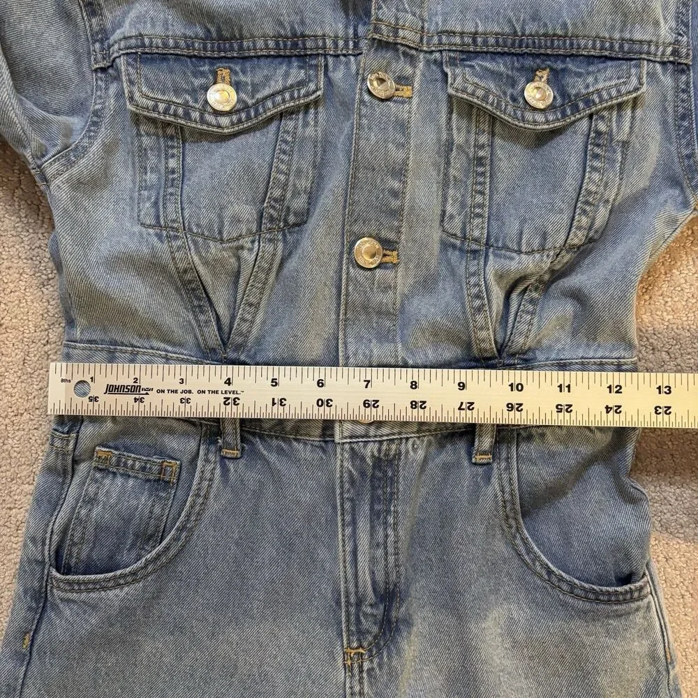 ZARA Girls Sz 9 Denim Blue Jean Utility Jumpsuit Wide Leg Streetwear